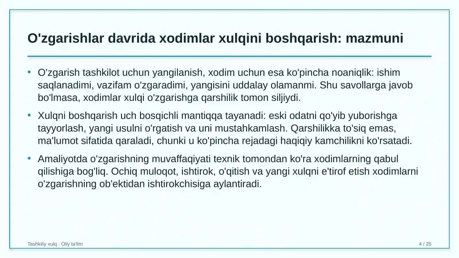 Kitob nashr etishda tashkiliy o'zgarishlar davrida xodimlar xulqini boshqarish 4