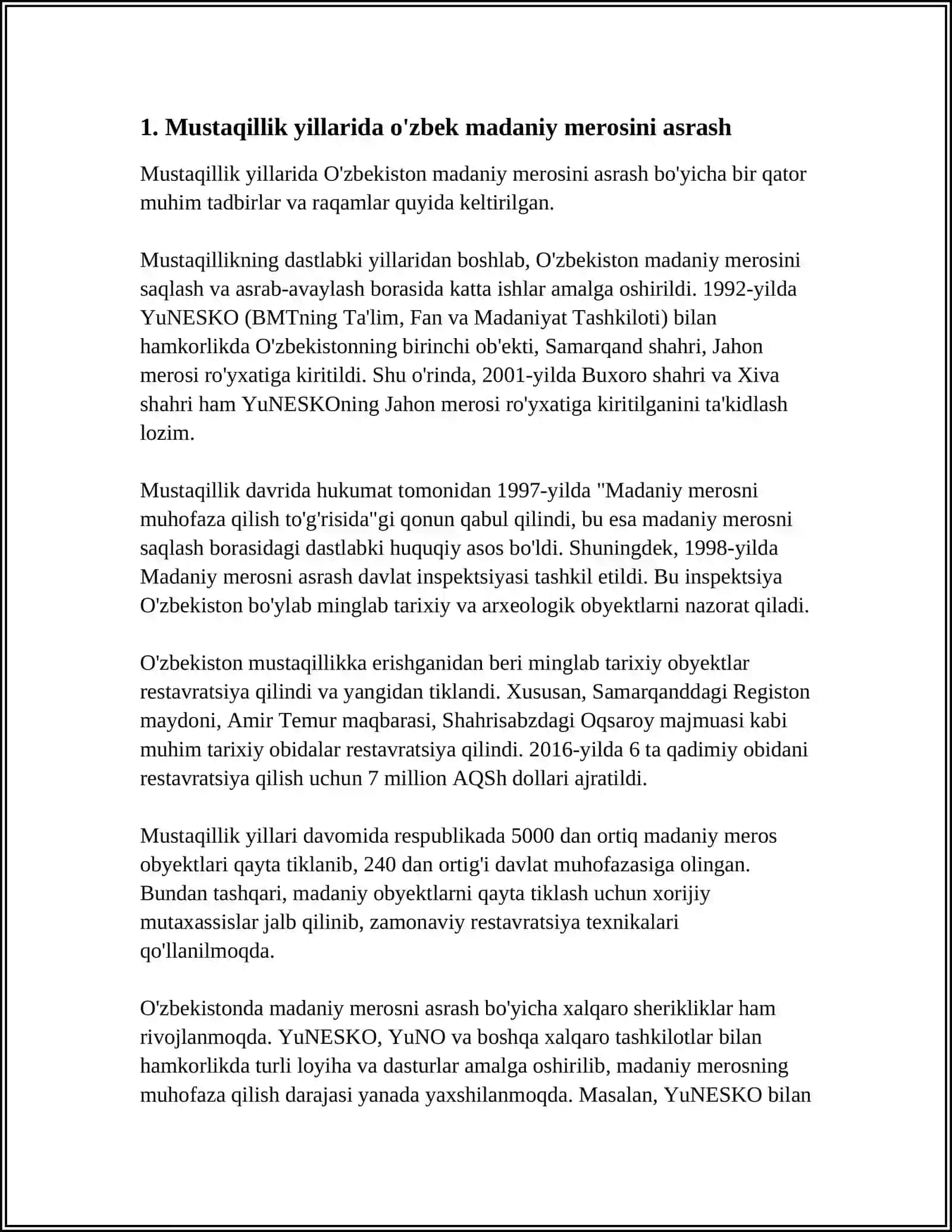 MUSTAQILLIK YILLARIDA O'ZBEKISTONDAGI MA'NAVIY VA MADANIY TARAQQIYOT 4