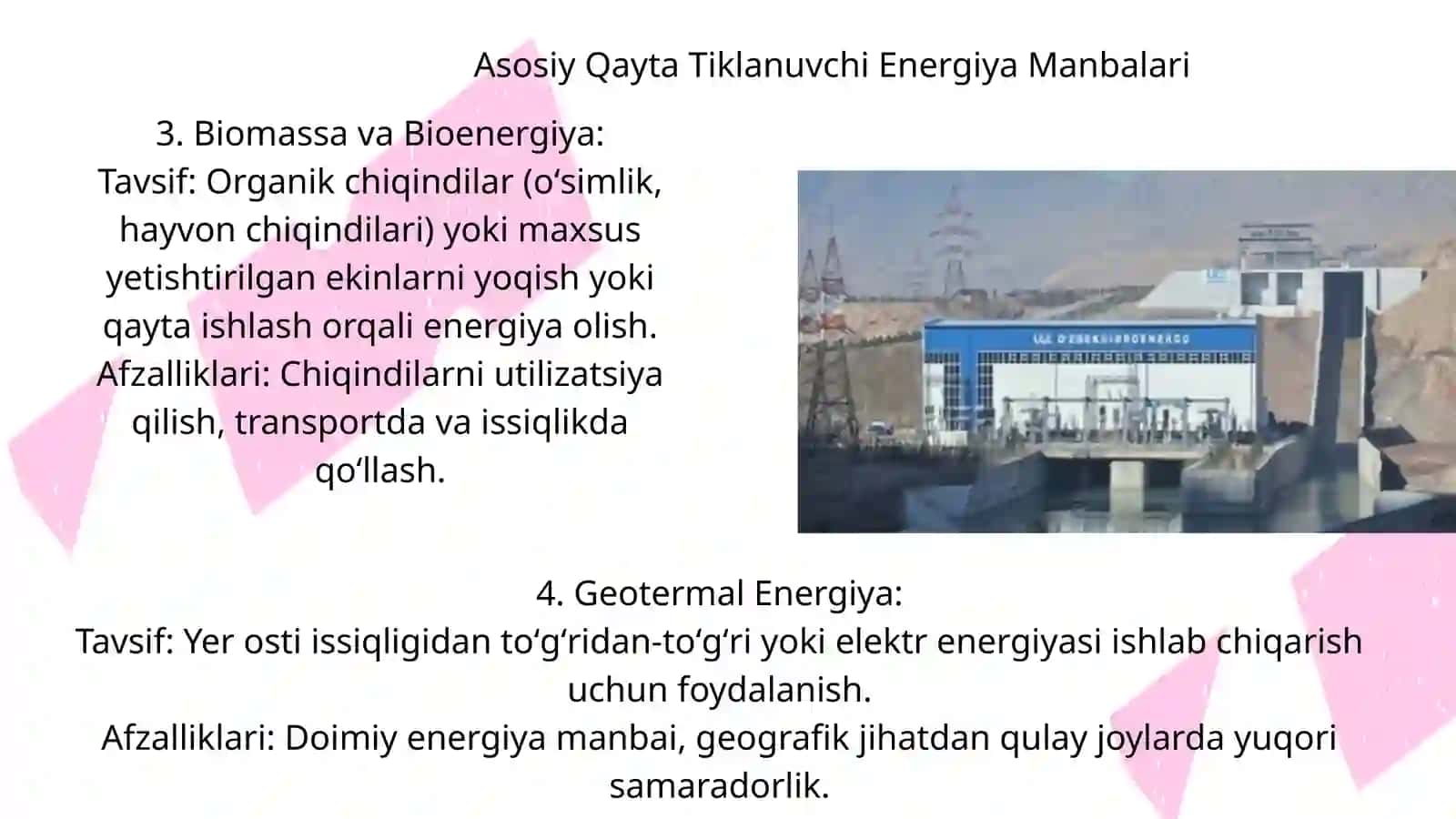 Tabiatda qayta tiklanuvchi muqobil energiyalar manbalari va ularning iqtisodiyotda tutgan oʻrni 4