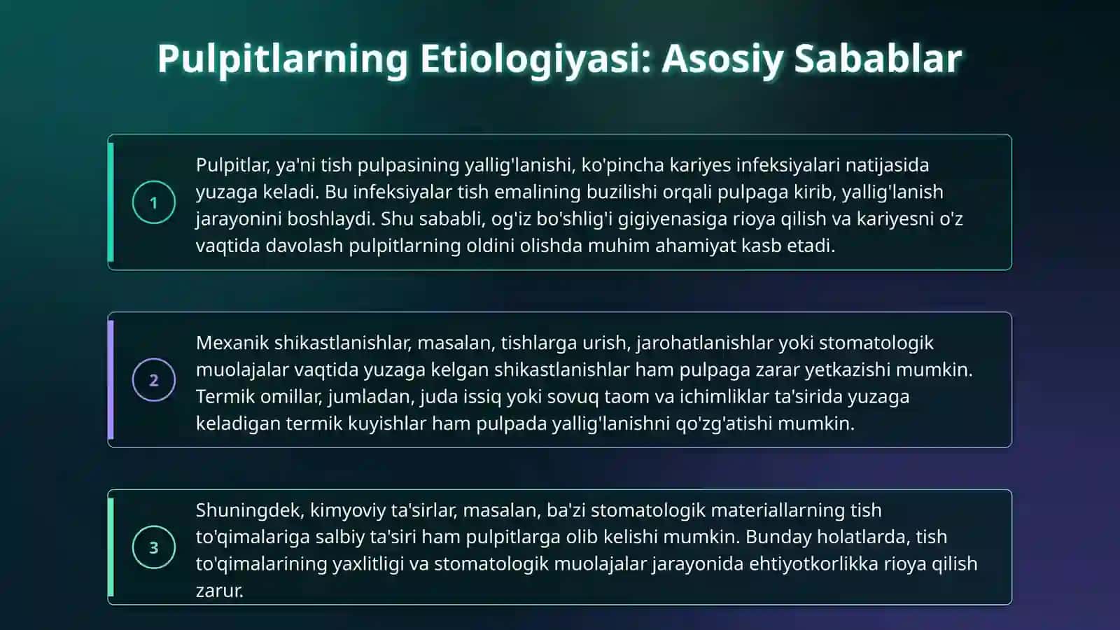 Pulpitlar. Etiologiyasi, potogenezi va tasnifi. 4