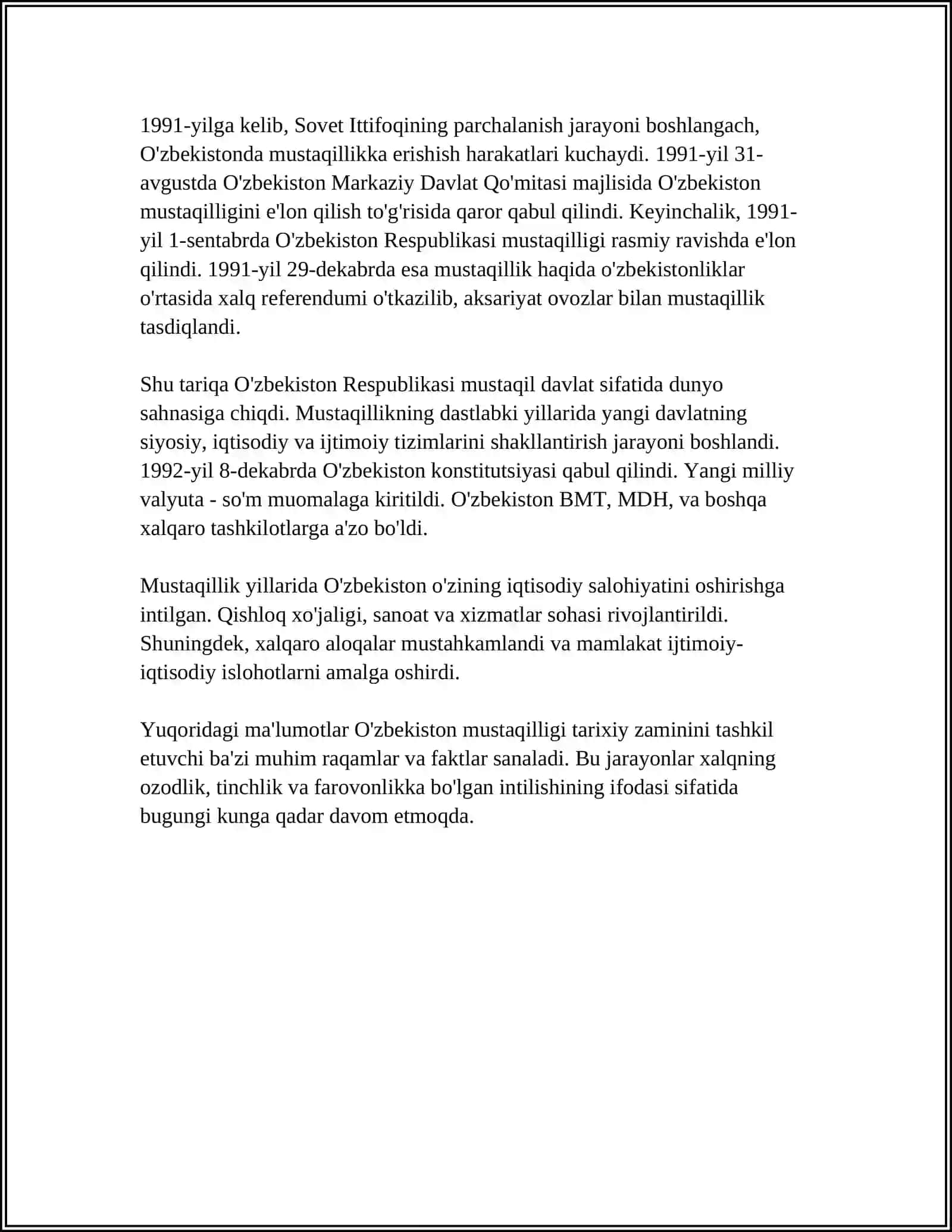 O'ZBEKISTON MUSTAQILLIKKA ERISHISH ARAFASIDA MAVZUSINI ADABIYOTLAR TAHLILI ASOSIDA YORITISH 4