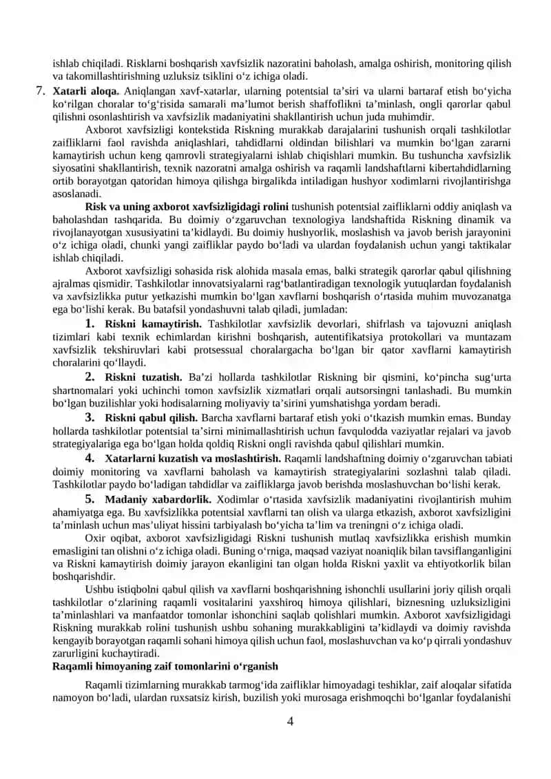 AXBOROT XAVFSIZLIGI TUSHUNCHALARI VA TAMOYILLARI 4
