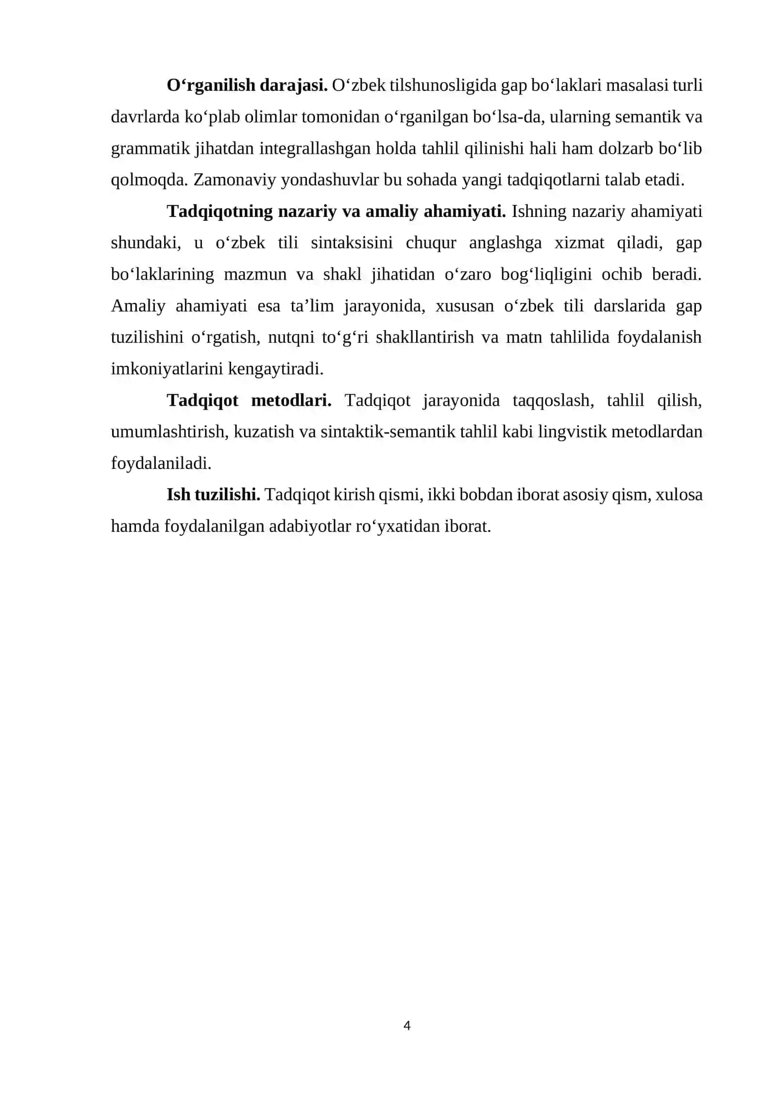 O‘zbek tilida gap bo‘laklarining tuzilish, grammatik va semantik xususiyatlari 4