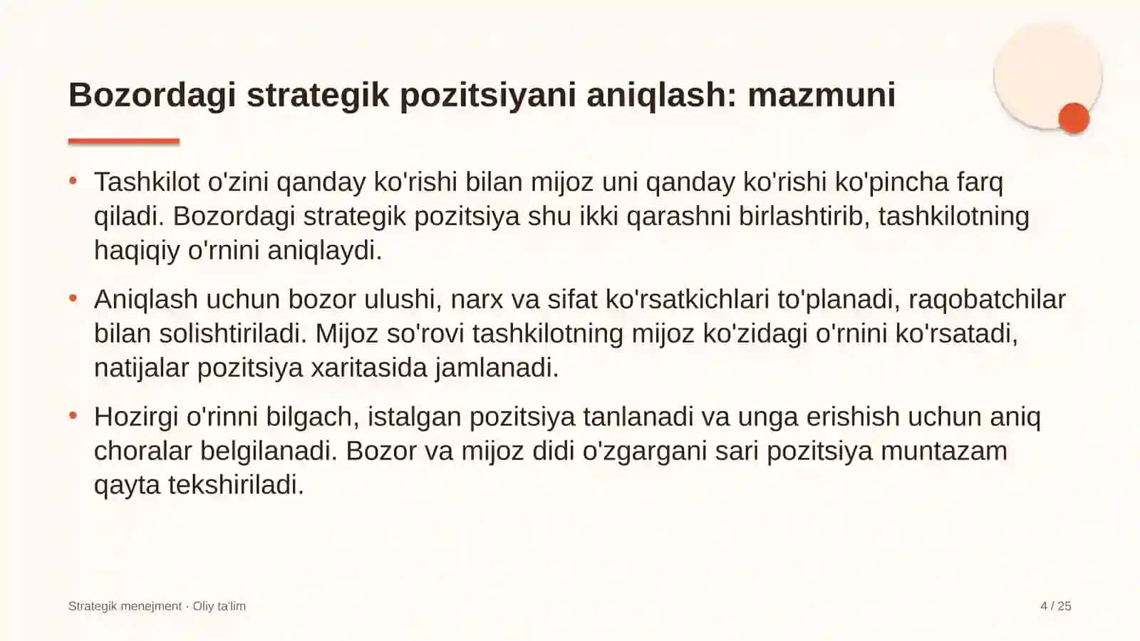Eksport faoliyatida bozordagi strategik pozitsiyani aniqlash 4