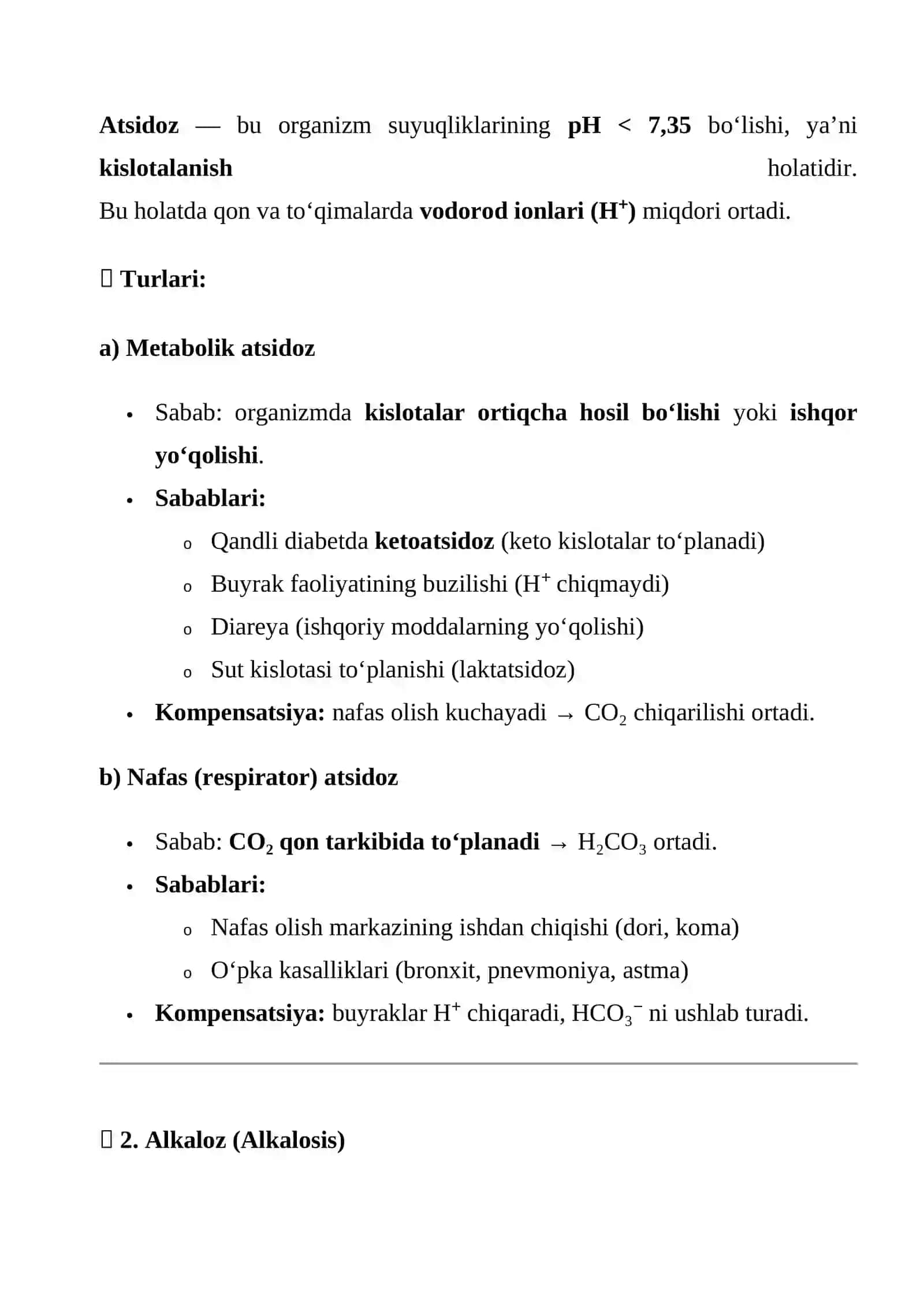 Organizmda bufer sistemalar. Atsidoz va alkaloz 4