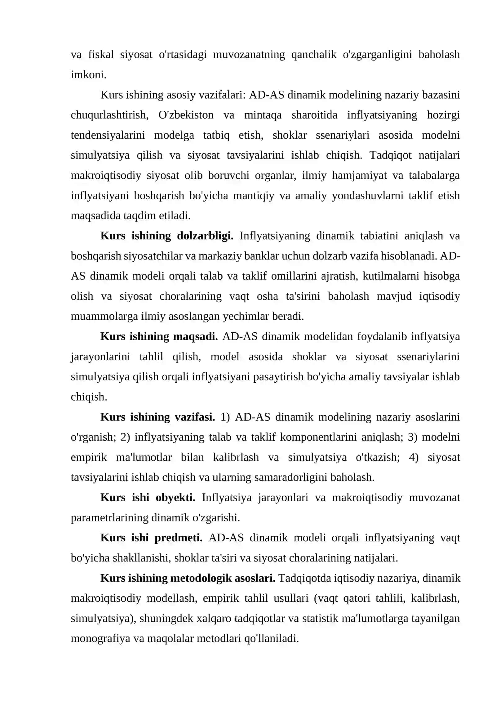 Ad-AS dinamik modeli inflyatsiya jarayonlarini tahlil qilish vositasi sifatida 4