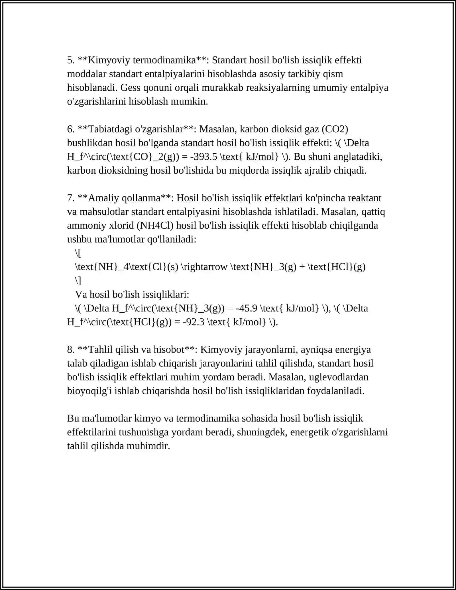 STANDART HOSIL BO’LISH VA STANDART YONISH ISSIQLIK EFFEKTLARI 4
