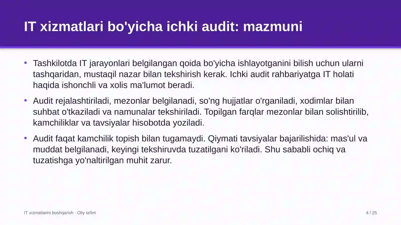 Kutubxonalarda axborot texnologiyalari xizmatlari bo'yicha ichki auditni o'tkazish 4