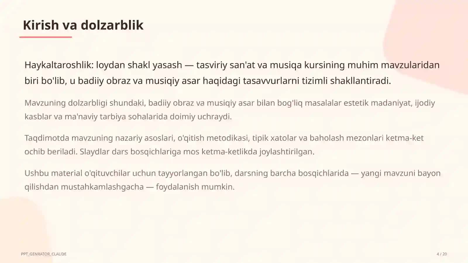 Haykaltaroshlik: loydan shakl yasash (4-sinf) 4