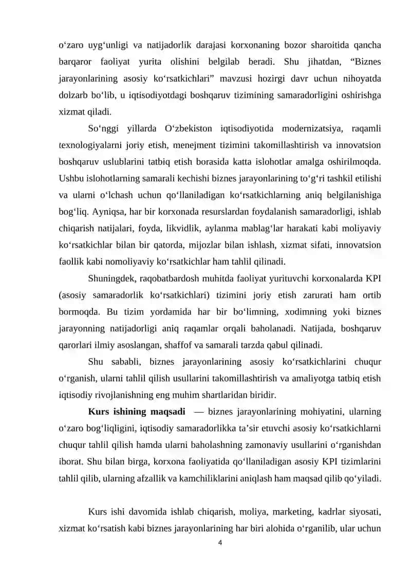 Biznes jarayonlarining asosiy ko’rsatkichlari 4