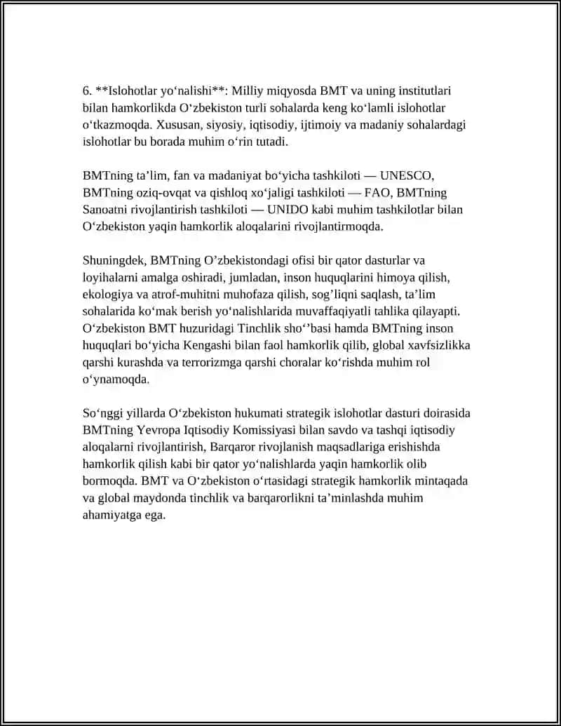 OʻZBEKISTONNING XALQARO TASHKILOTLAR BILAN HAMKORLIK ALOQALARI 4