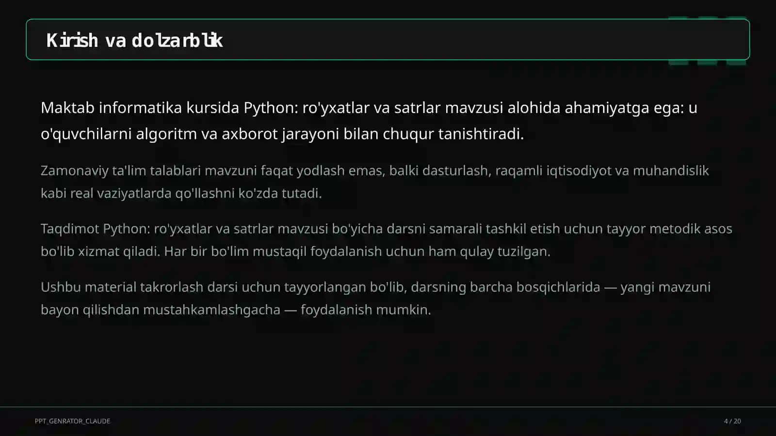 Python: ro'yxatlar va satrlar (9-sinf) 4