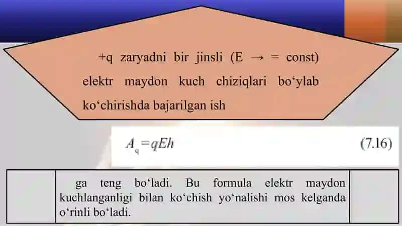 Elektrostatik maydon kuchlarining bajargan ishi. 4
