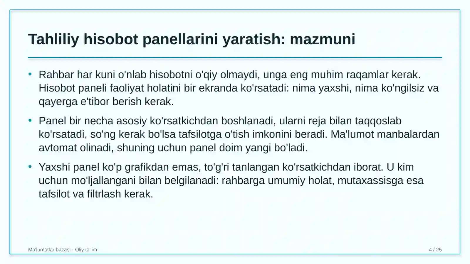 Bioenergetikada tahliliy hisobot panellarini (dashboard) yaratish 4