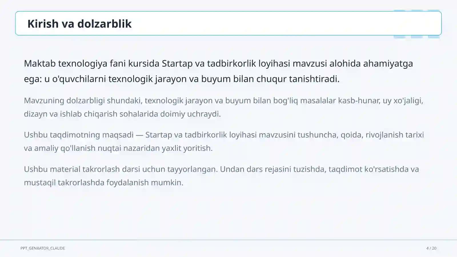 Startap va tadbirkorlik loyihasi (11-sinf) 4