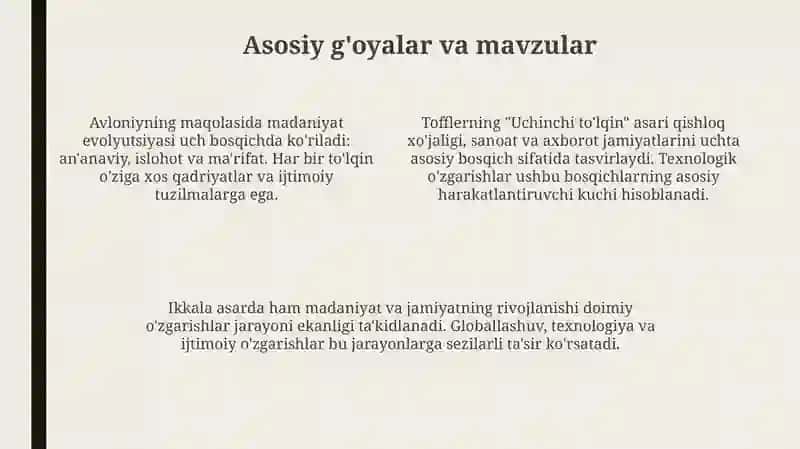 Avloniyning "Madaniyatto'lqinlari" va E.Tofflerning "Uchinchito'lqin"asari 4