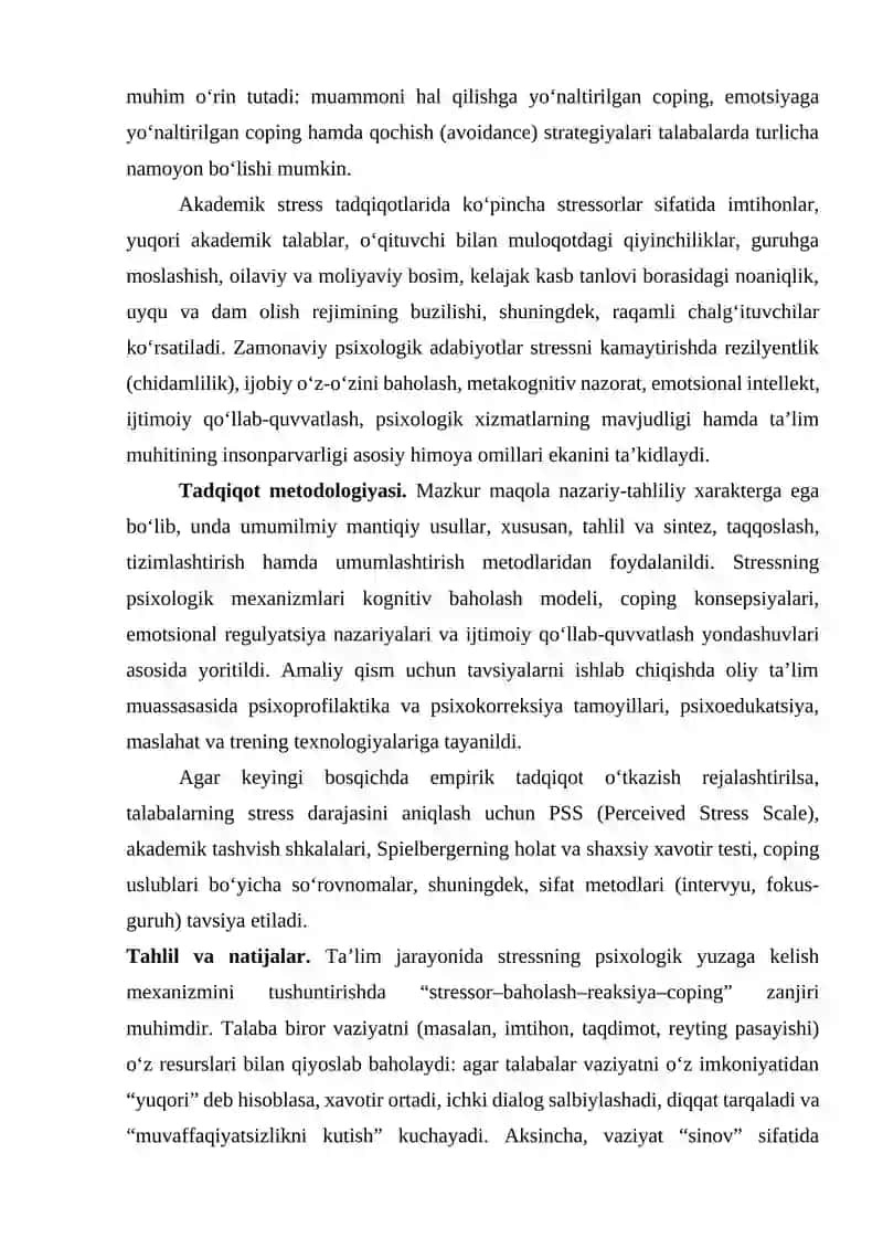 Talabalardagi stress holatlarini bartaraf etishning psixologik hususiyatlari 4
