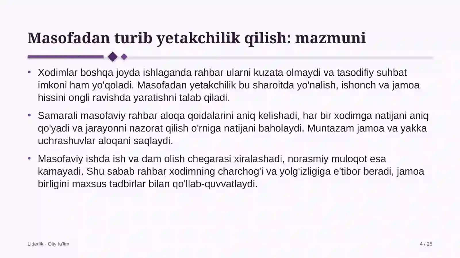 Liderlik · Oliy ta'lim 4