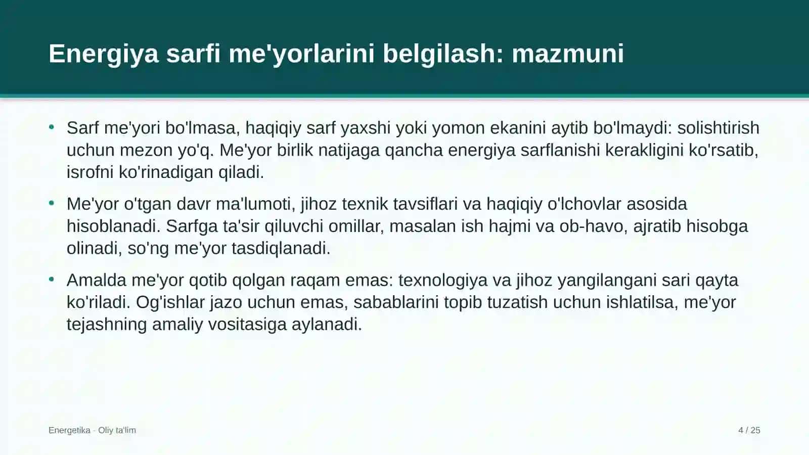Ekologik ta'limda energiya sarfi me'yorlarini belgilash 4