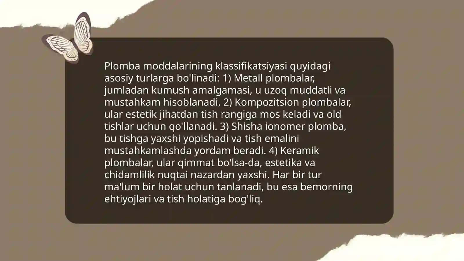 Plomba ashyolari tasnifi, turlari, tuzilishi, qo‘llash uchun ko‘rsatmalar va ishlatish texnikasi 4