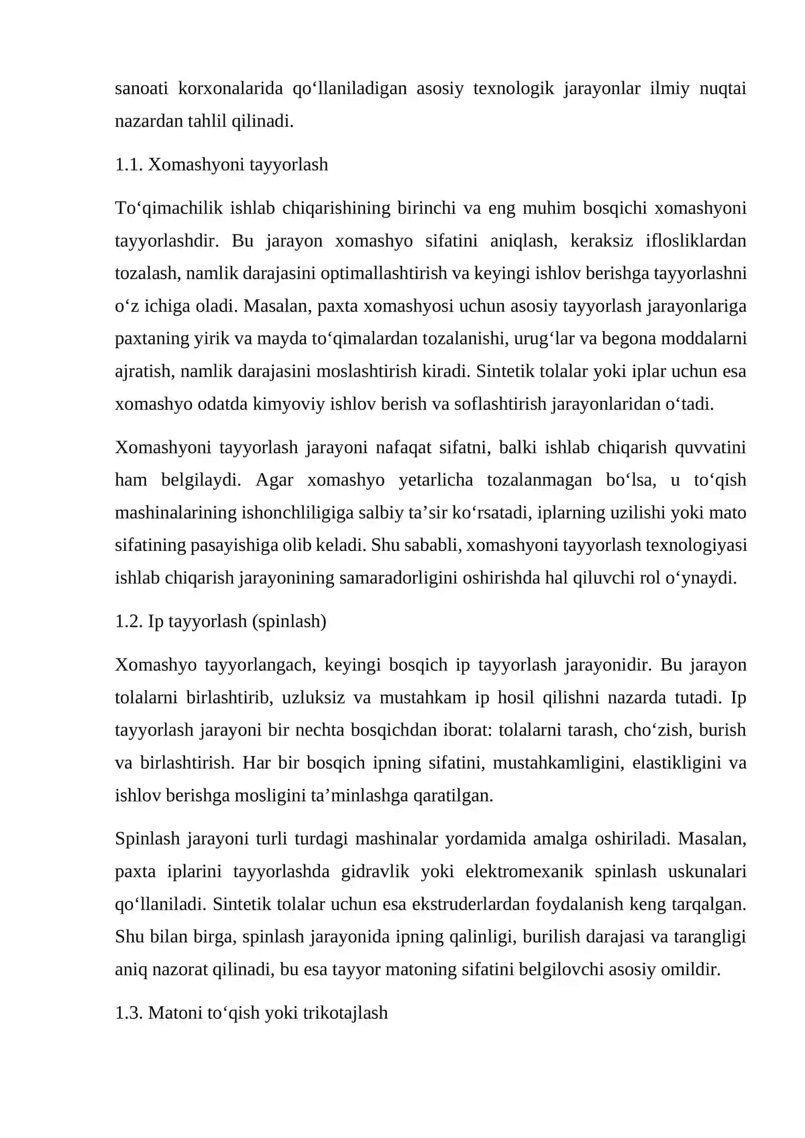 To‘qimachilik sanoati korxonalari asosiy texnologik jarayonlari va mashinalar 4