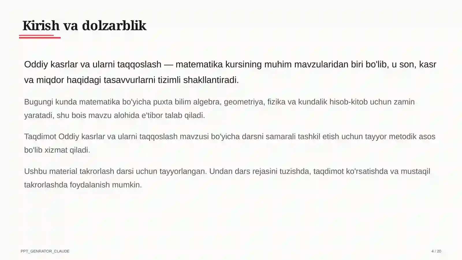 Oddiy kasrlar va ularni taqqoslash (5-sinf) 4