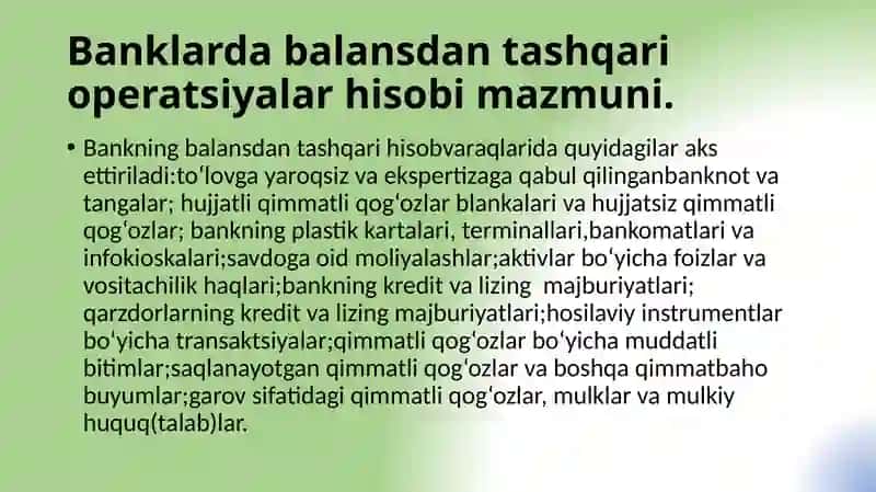 Banklardabalansdantashqarioperatsiyalarhisobi 4