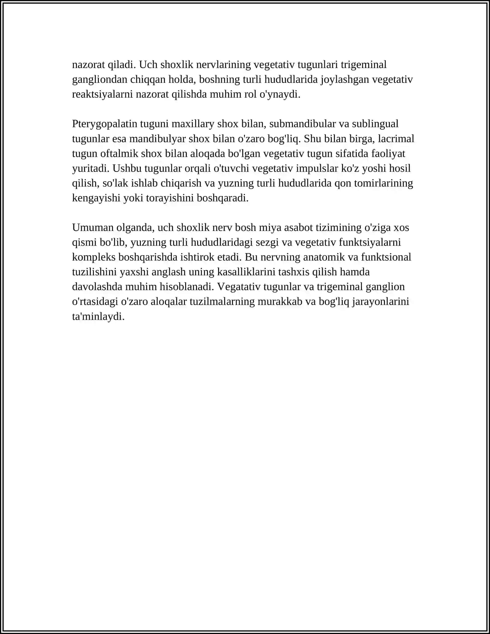 UCH SHOXLIK NERV. UCH SHOXLIK NERVLARINING VEGETATIV TUGUNLARI 4