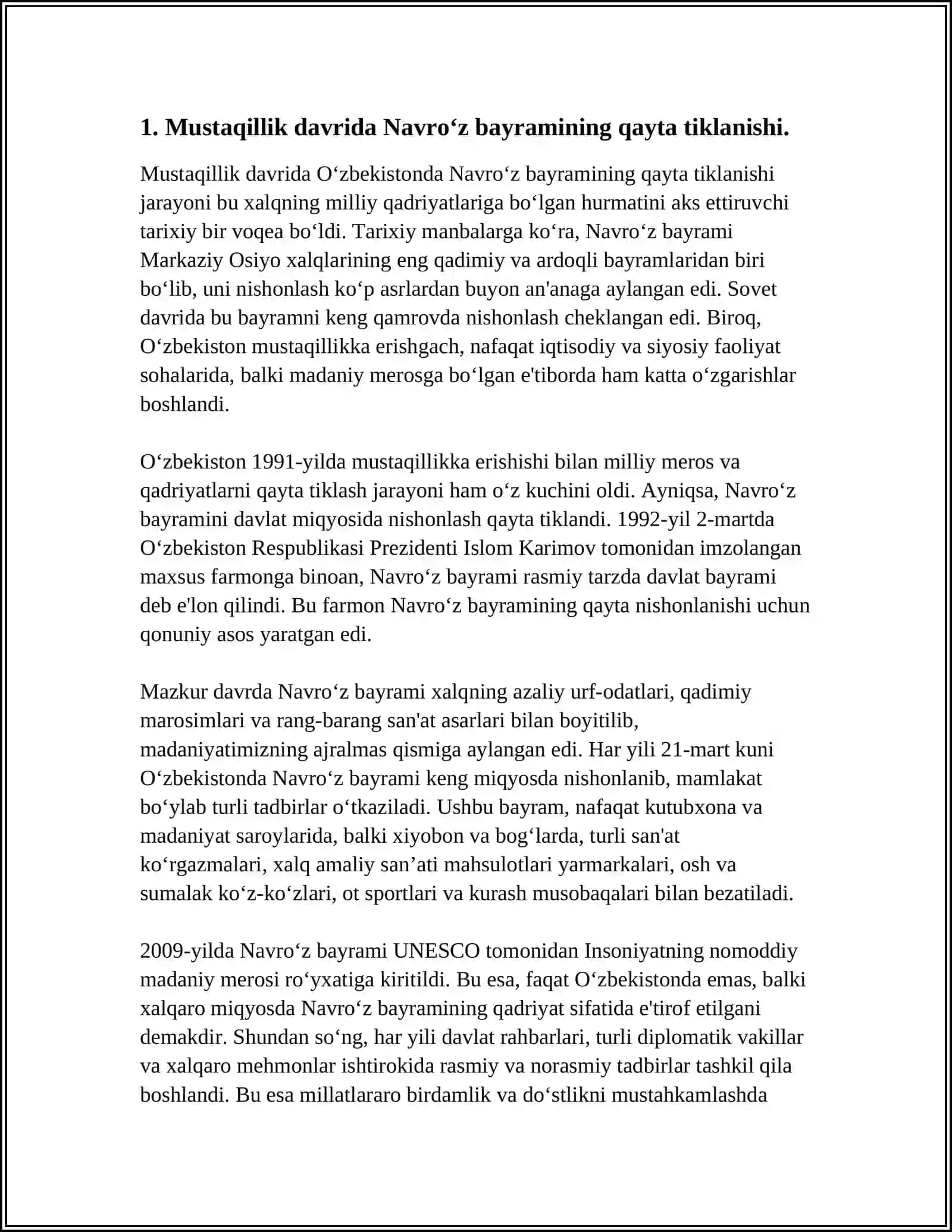 MUSTAQILLIK YILLARIDA OʻZBEKISTONDA MILLIY URF-ODATLAR, QADRIYATLAR VA ANʼANALARNING QAYTA TIKLANISHI 4