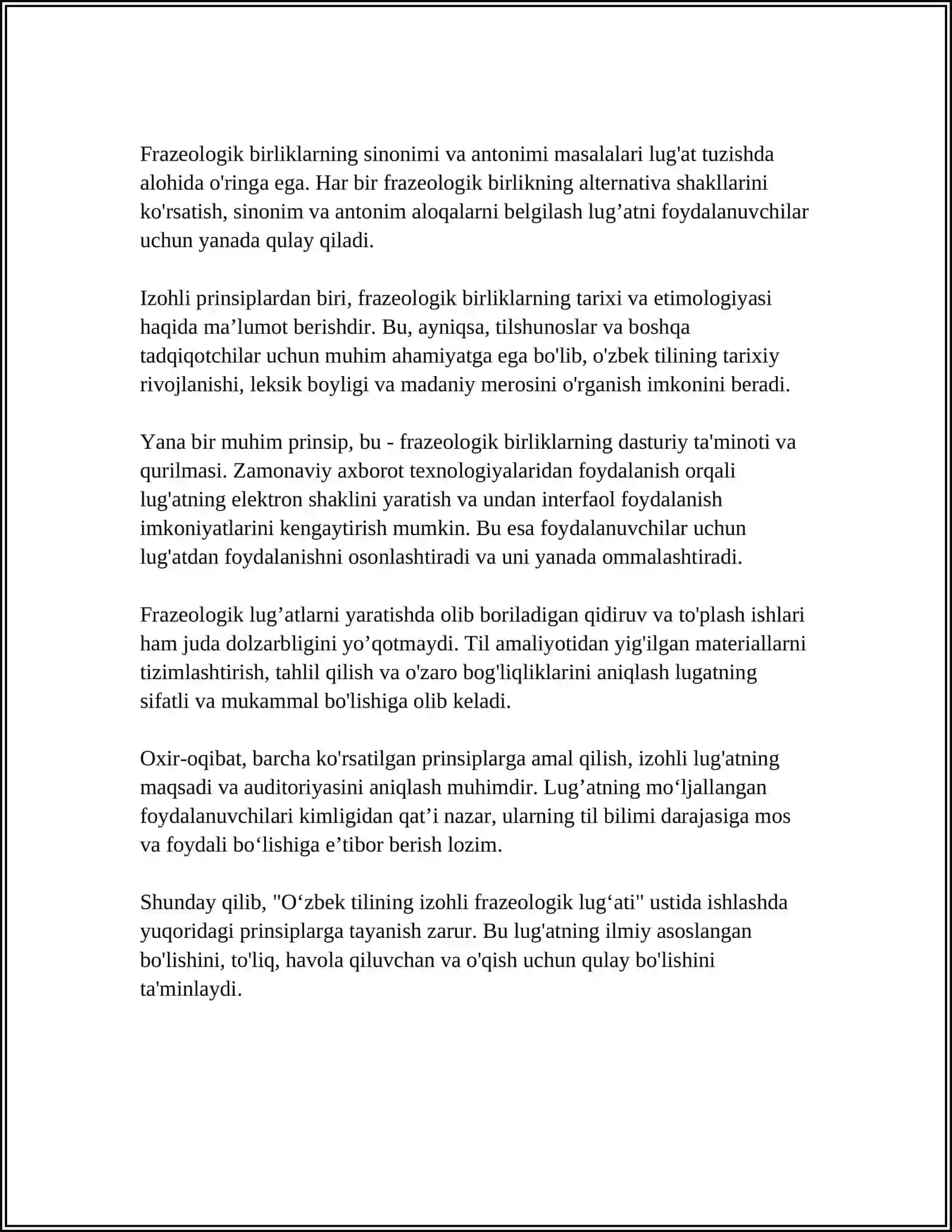 "OʻZBEK TILINING IZOHLI FRAZEOLOGIK LUGʻATI"USTIDA ISHLASH 4