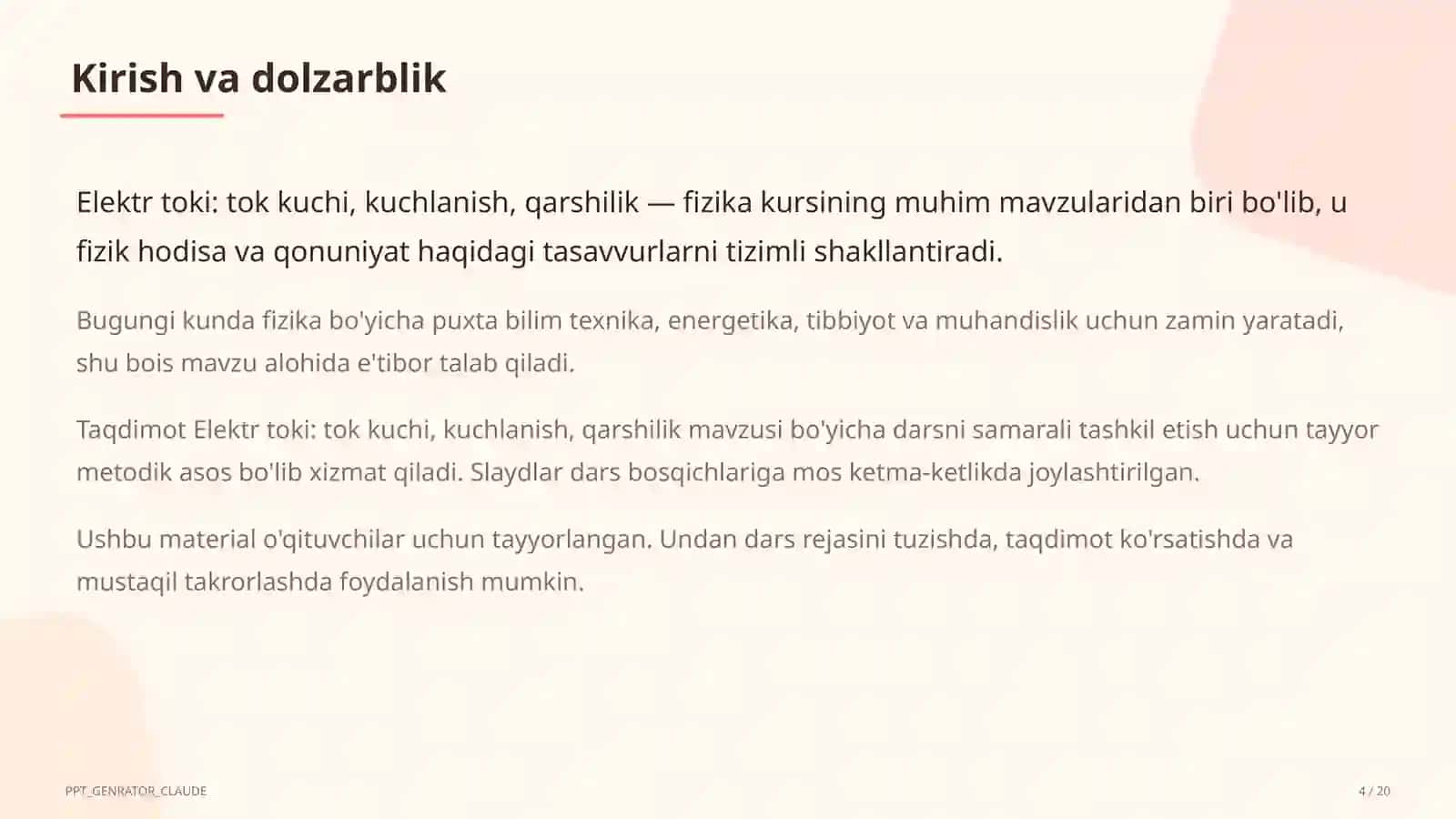 Elektr toki: tok kuchi, kuchlanish, qarshilik (8-sinf) 4