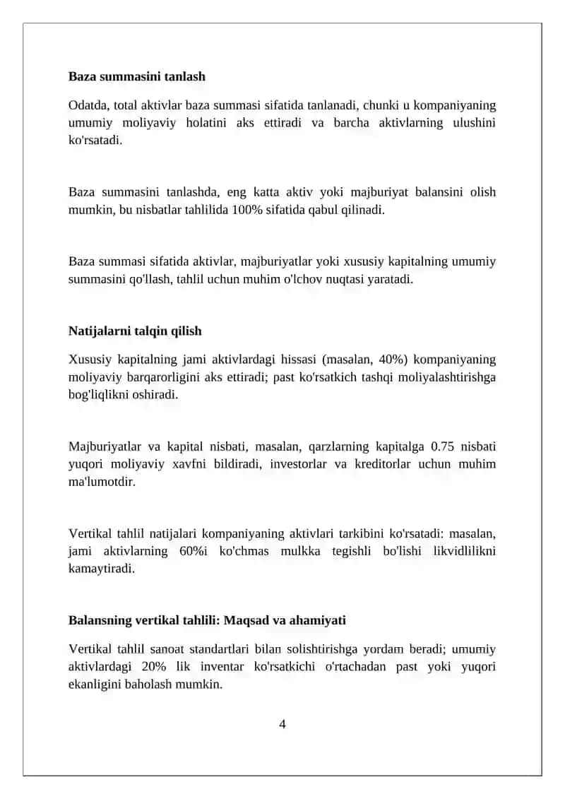 Buxgalteriya balansining vertikal tahlili 4