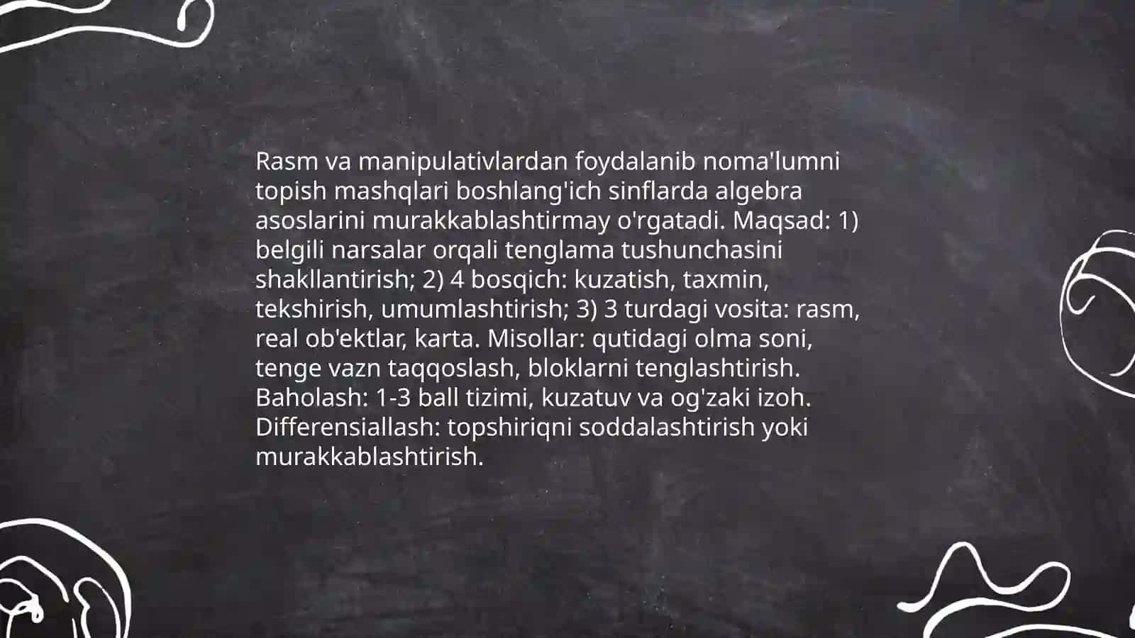Algebra elementlarini o'rgatishga masalalar 4