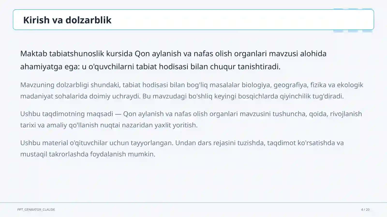 Qon aylanish va nafas olish organlari (4-sinf) 4
