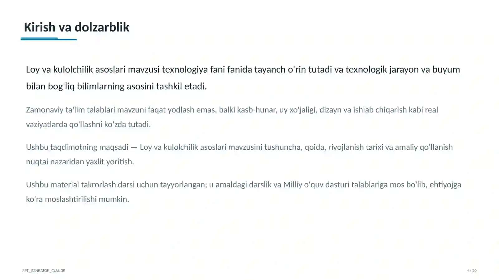 Loy va kulolchilik asoslari (4-sinf) 4