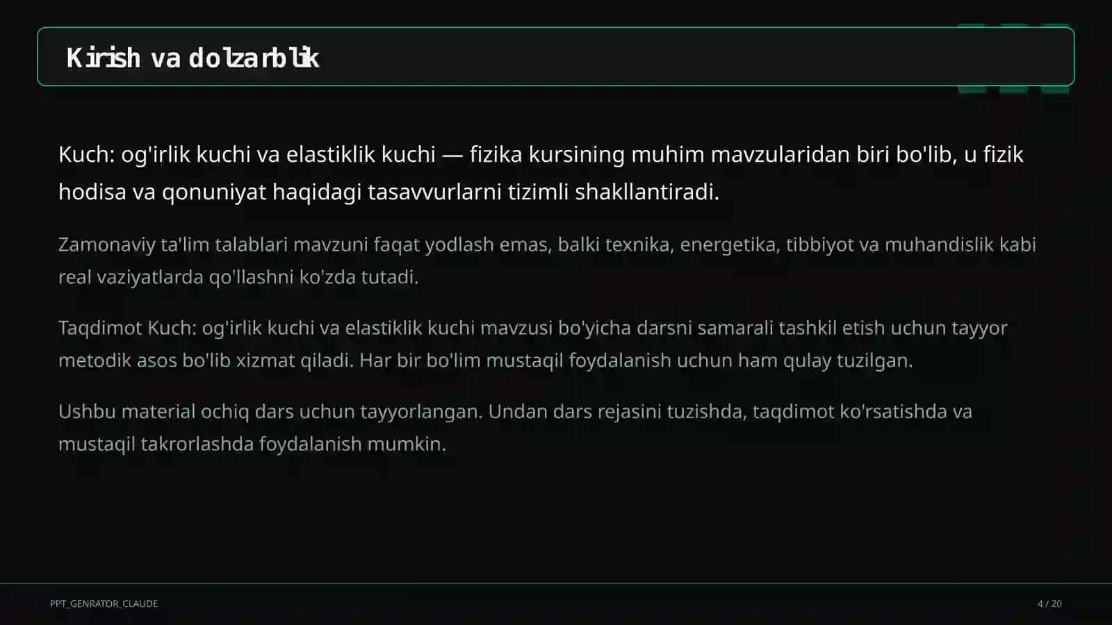 Fizika (6–11) — ochiq dars uchun 4