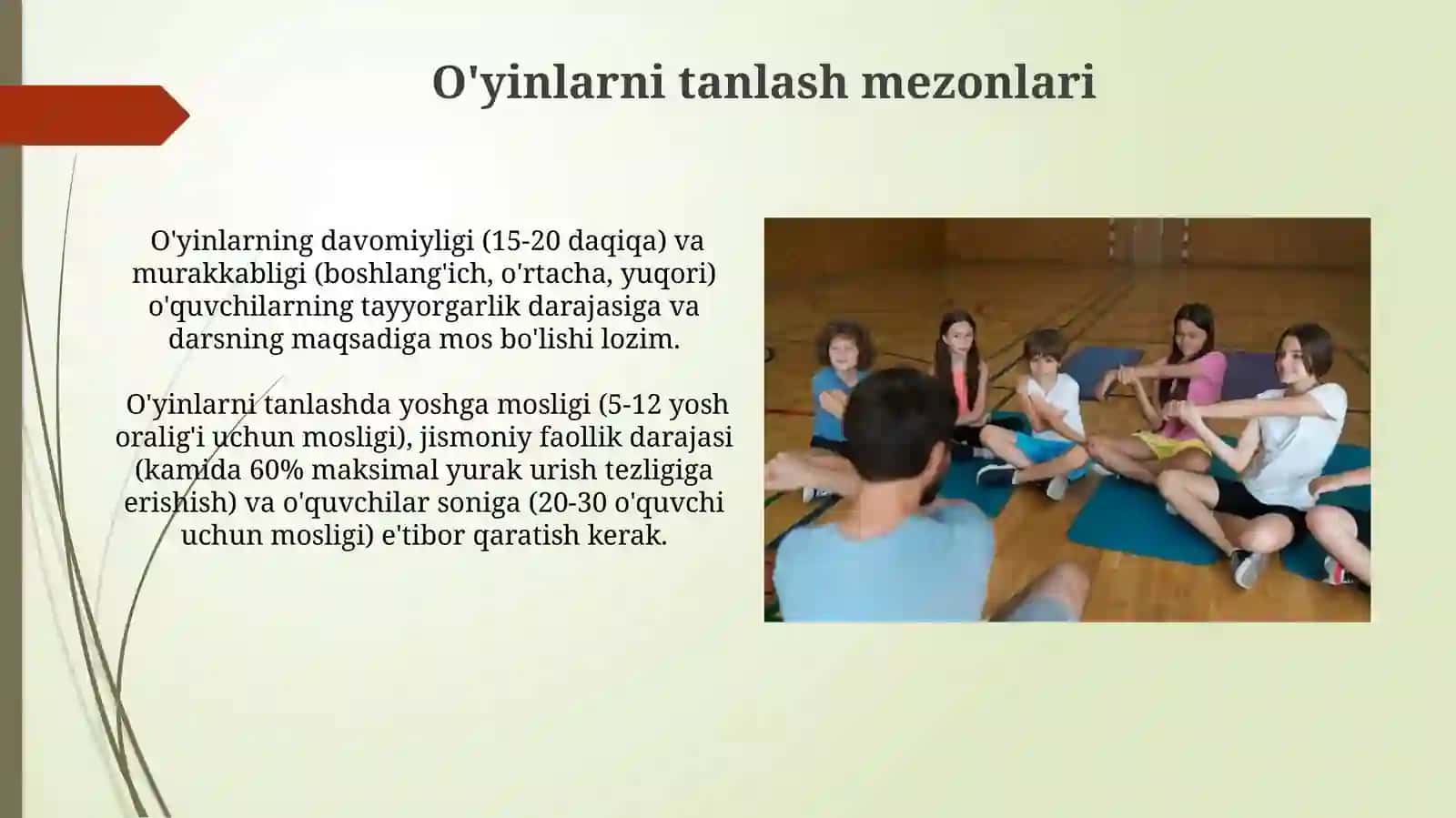 Jismoniy sifatlarni rivojlantiruvchi harakatli o'yinlarni o'rgatish 4