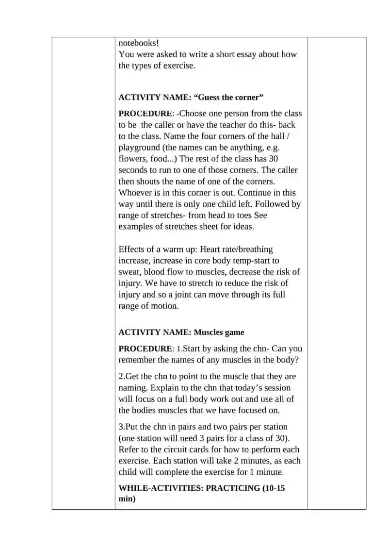 Explaining exercise benefits lesson plan 4