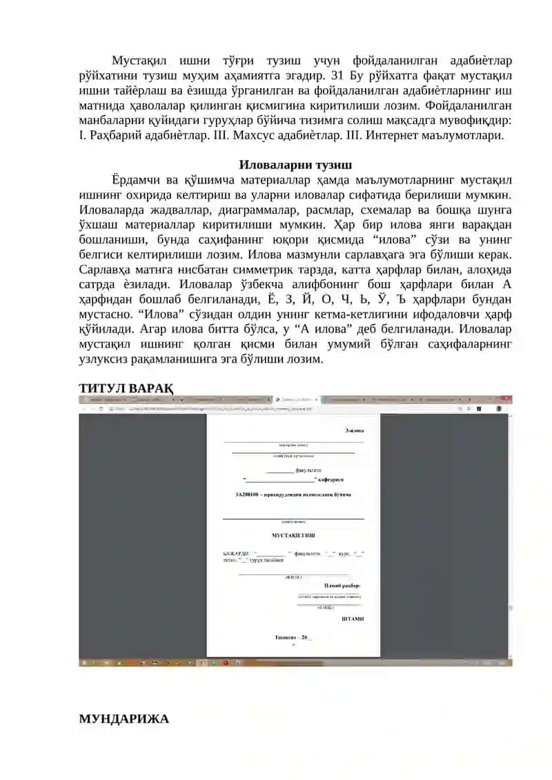 Мустақил ишнинг тузилиши ва мазмуни 4