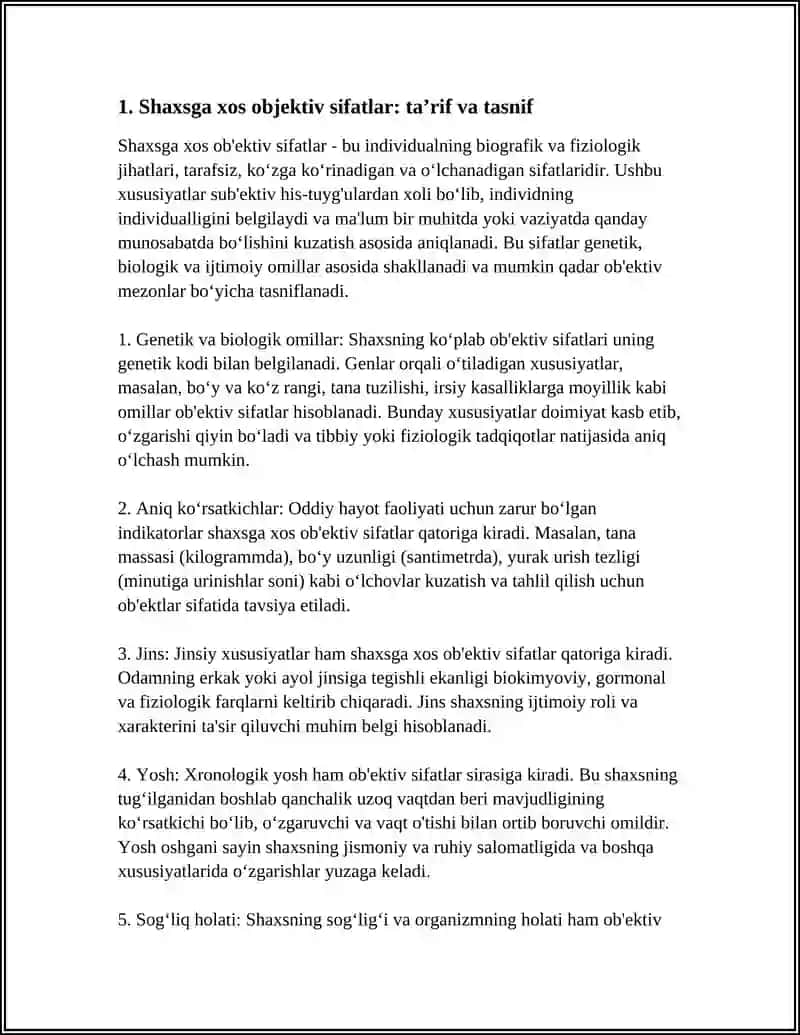 SHAXSGA XOS BOʻLGAN OBYEKTIV SIFATLAR,ONGLILIK,JAVOBGARLIKNI HIS ETISH,OʻZ QADRINI BILISH 4