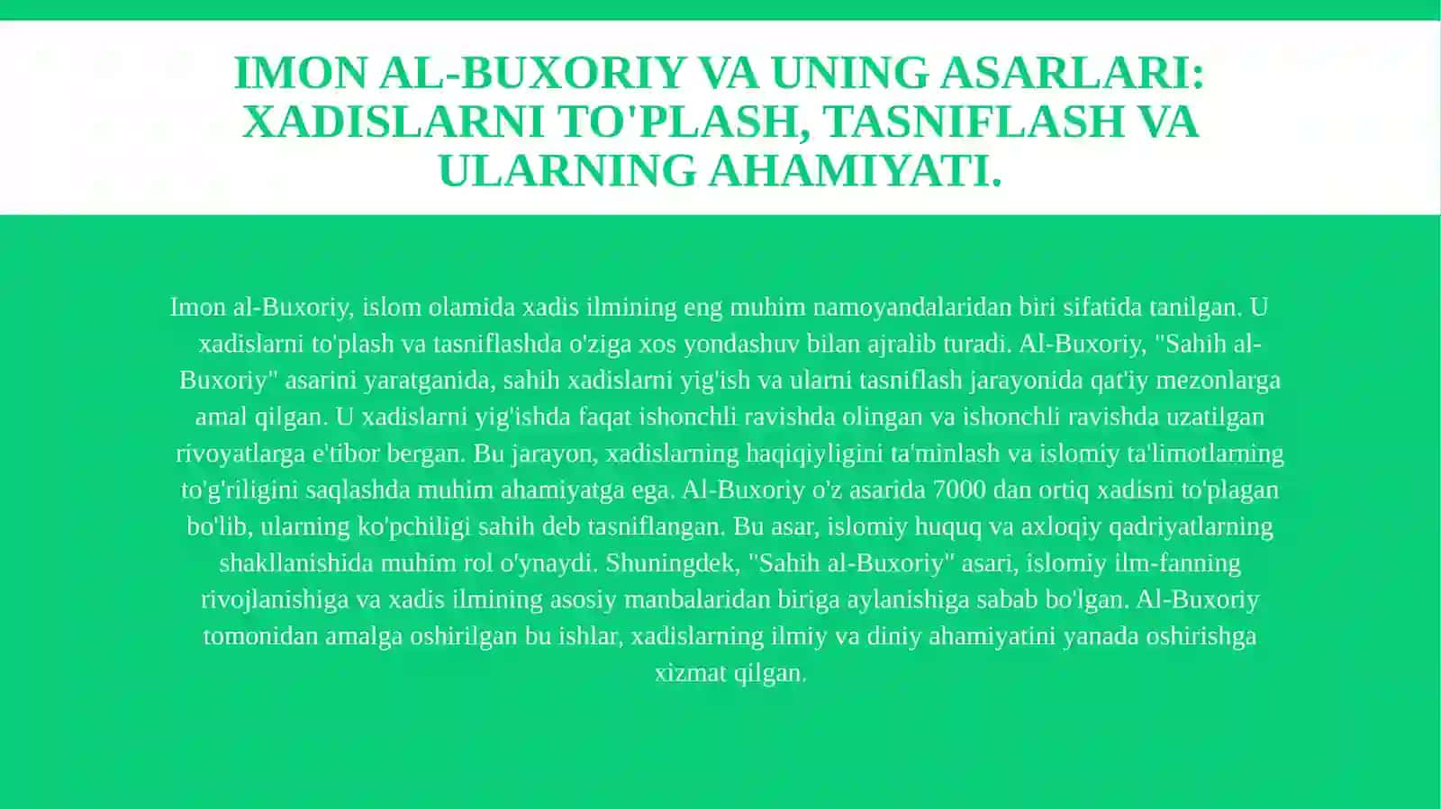 Xadis ilmini paydo boʻlishi va imon al buxoriy 4