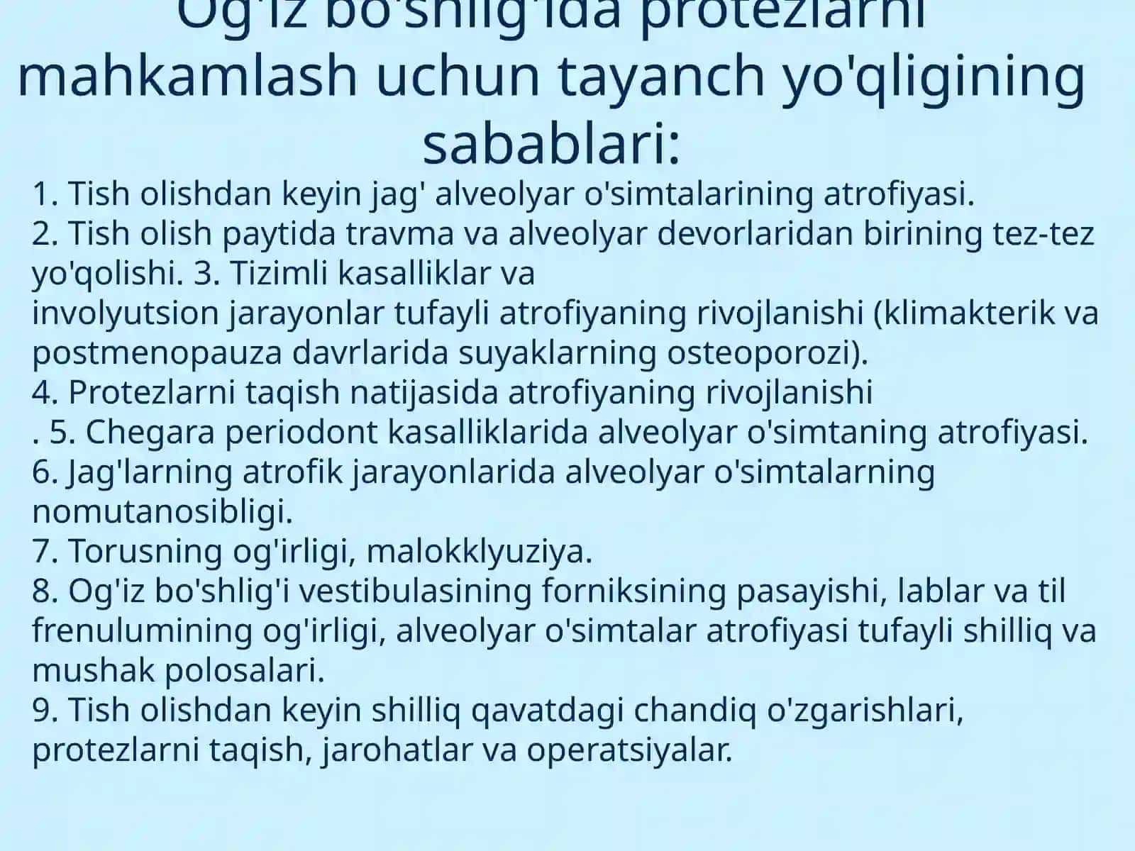 Tish protezlari uchun og'iz bo'shlig'ini jarrohlik yo'li bilan tayyorlash 4