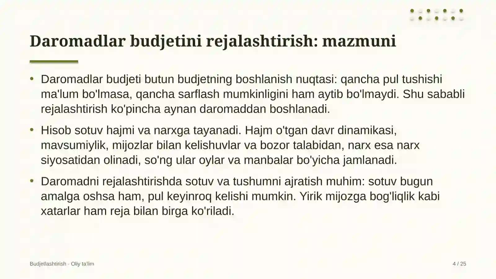 Uran sanoatida daromadlar budjetini rejalashtirish 4