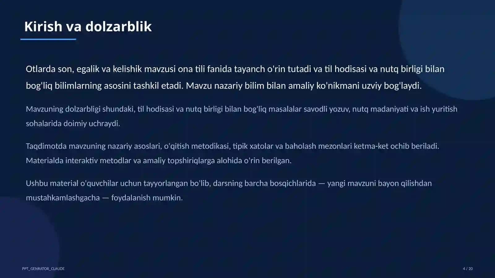 Otlarda son, egalik va kelishik (6-sinf) 4