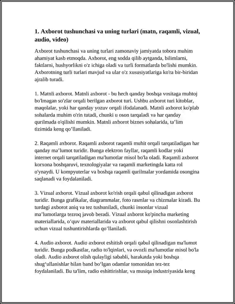 AXBOROT VA UNING TURLARIGA TURLI TURLI SOHALARDA QULLANILISHI 4