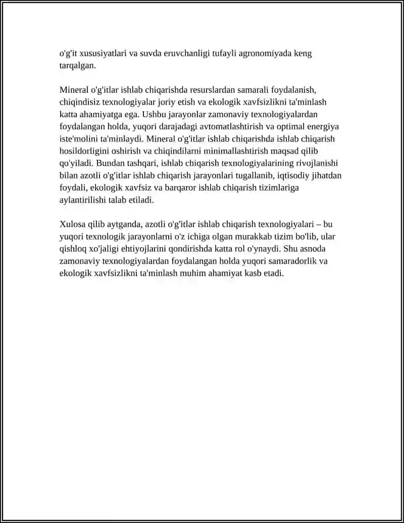 MINERAL O’G’ITLAR ISHLAB CHIQARISH TEXNOLOGIYALARI 4