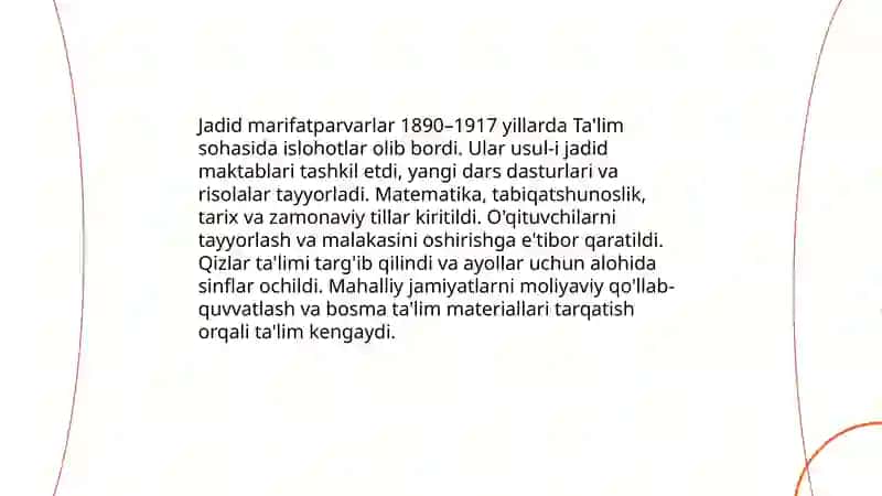 Jadid marifatparvarlarning õlka ishtimoiy manaviy hayotida tutgan õrni 4