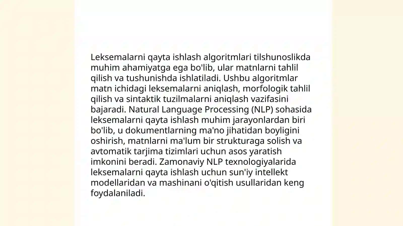 Lingvistik muammolarni(morfema,leksema,frazema,birikma va gap)kompyuter ta'minotiga kiritish,qayta ishlash 4