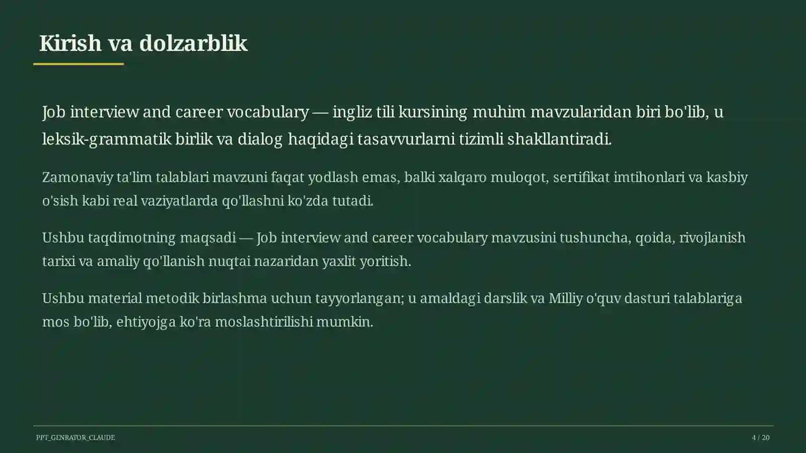 Job interview and career vocabulary (11-sinf) 4
