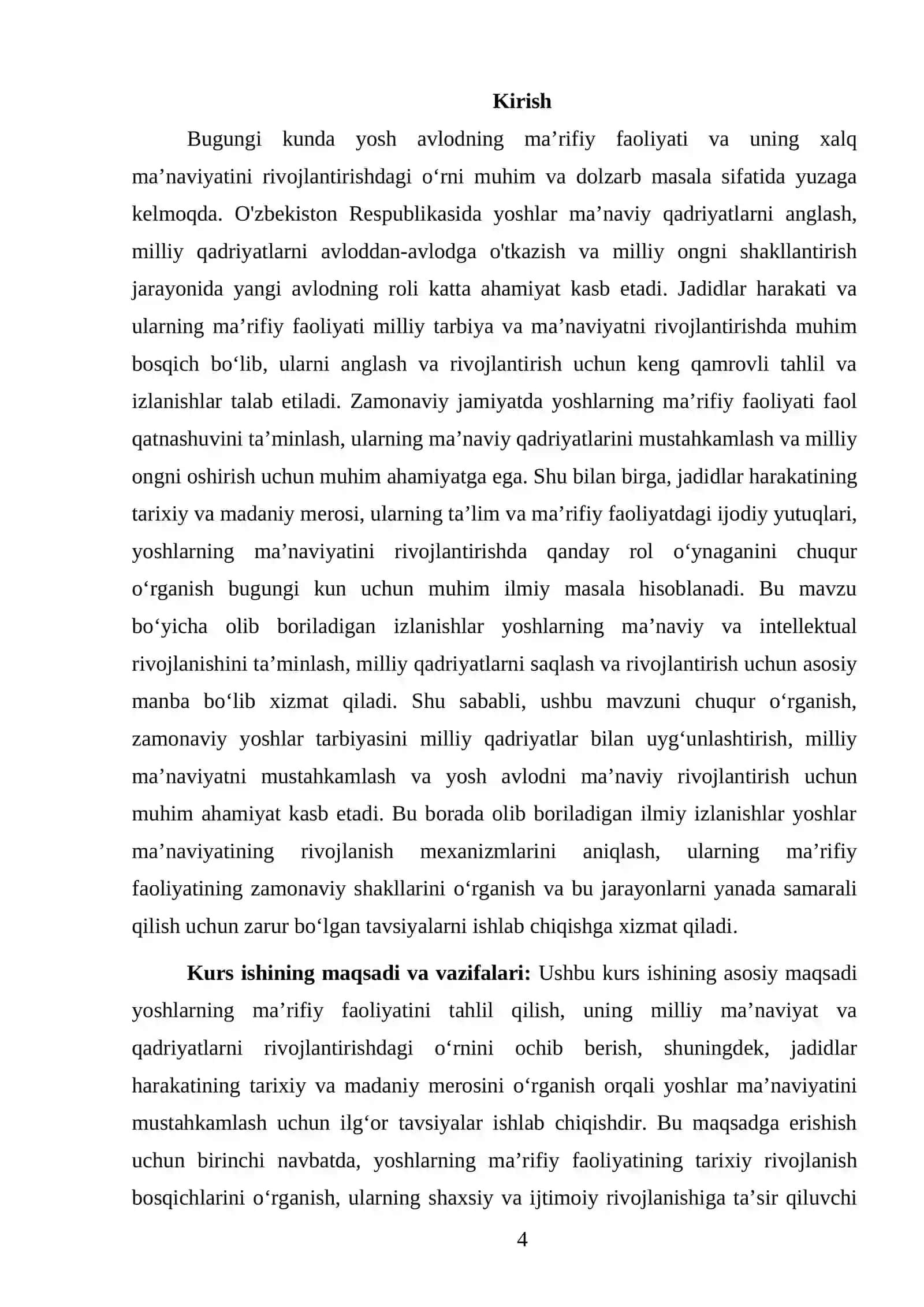 MAʼNAVIYATSHUNOSLIK FANIDAN TAYYORLAGAN KURS ISHI 4